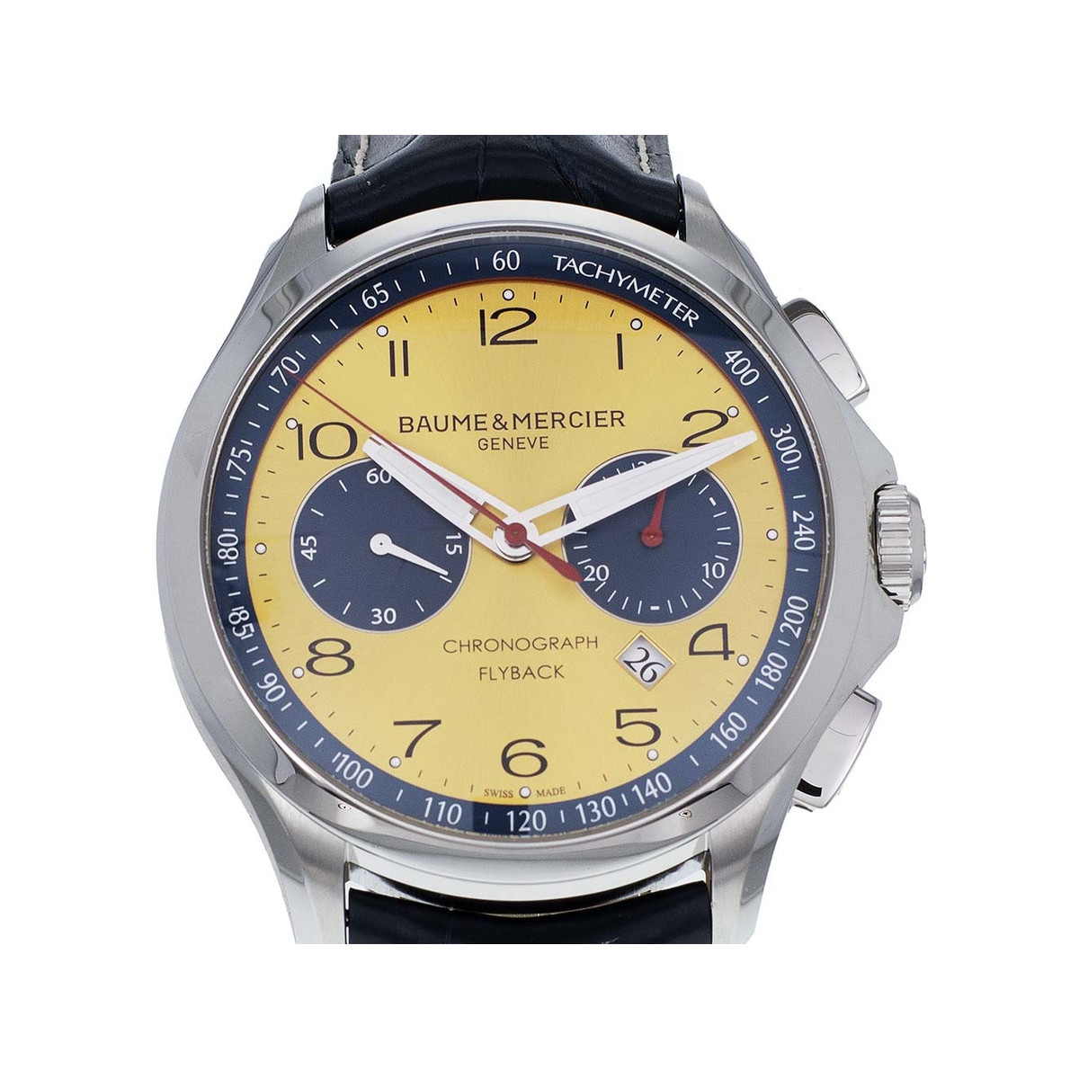 Montre d'occasion Baume et Mercier Clifton homme chronographe automatique acier bracelet cuir noir