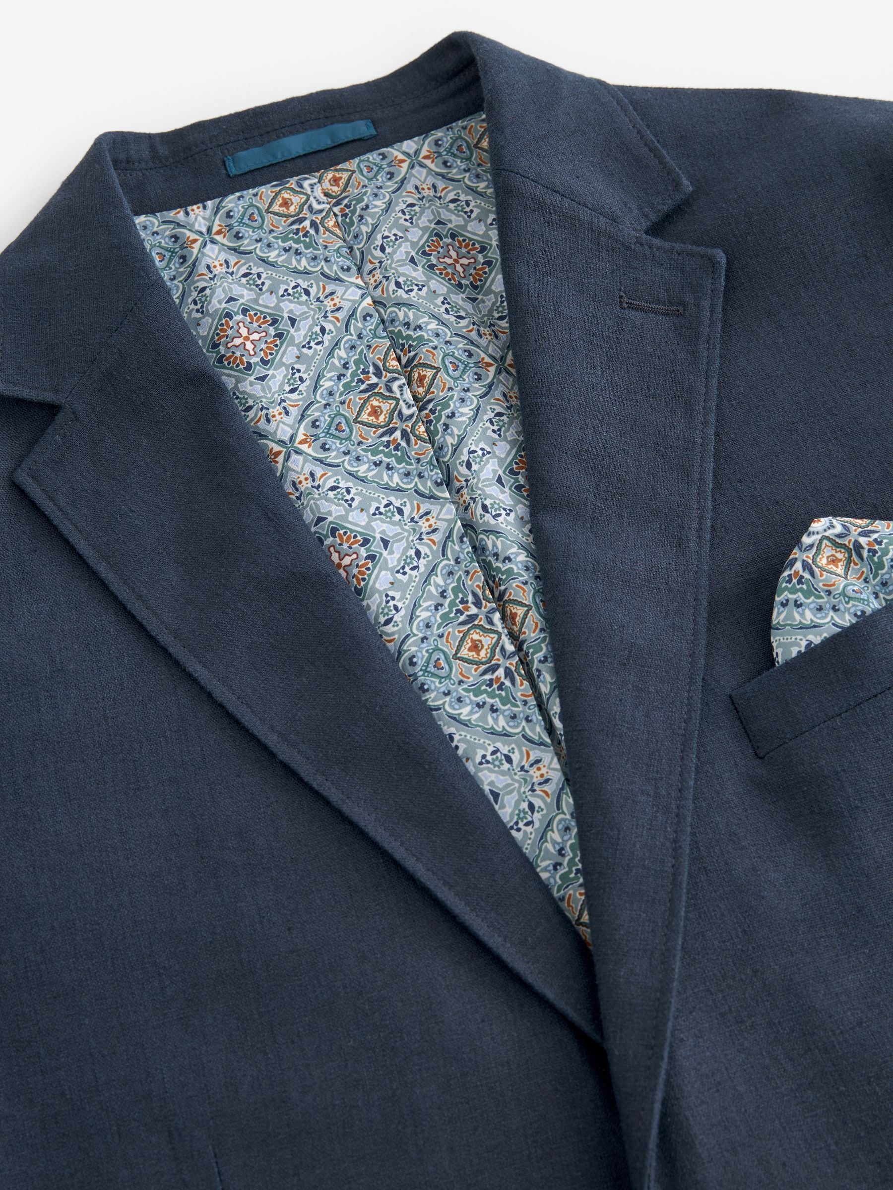Donkerblauw - Normale Pasvorm - Blazer van linnenmix