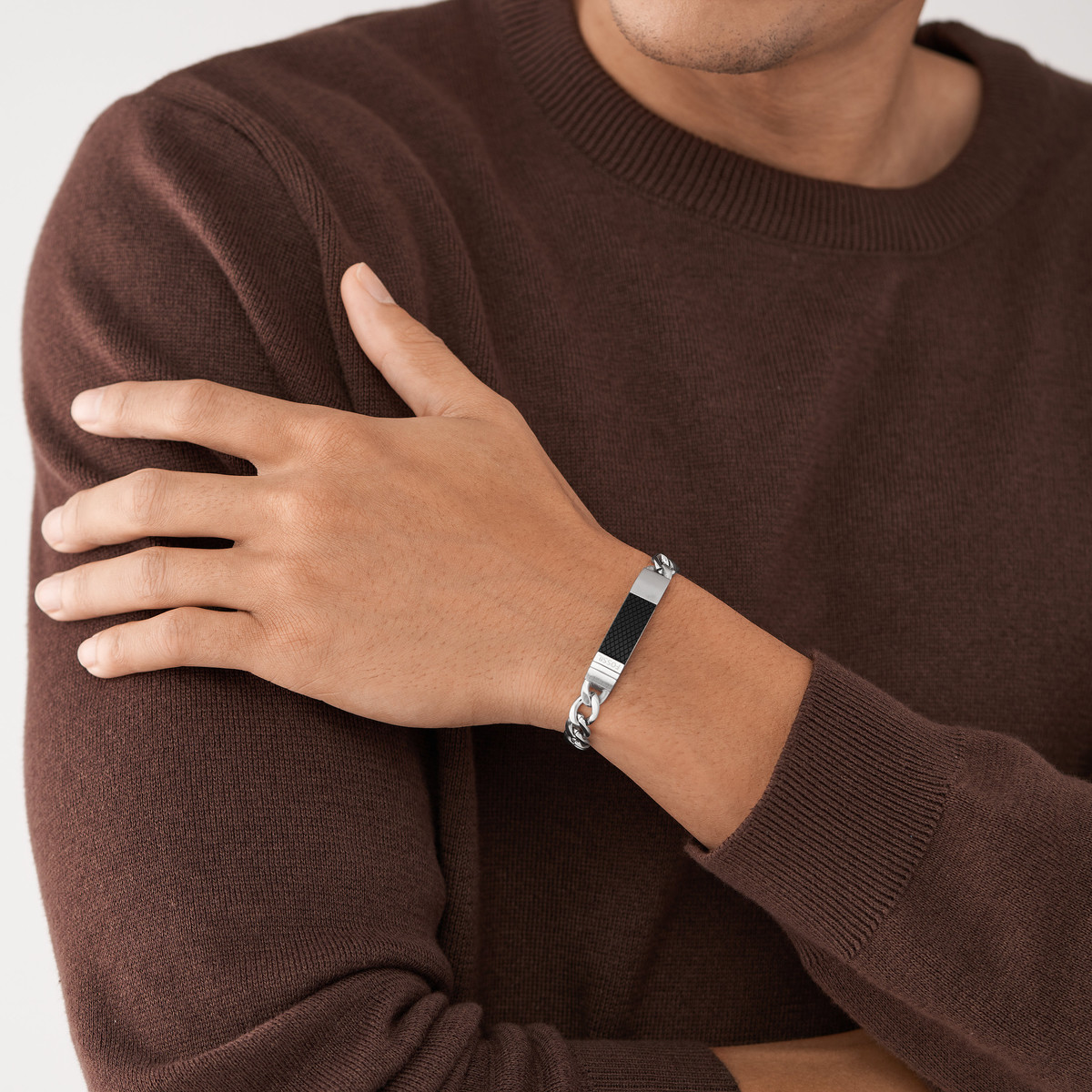 Bracelet FOSSIL acier inoxydable résine noire 20,5 cm