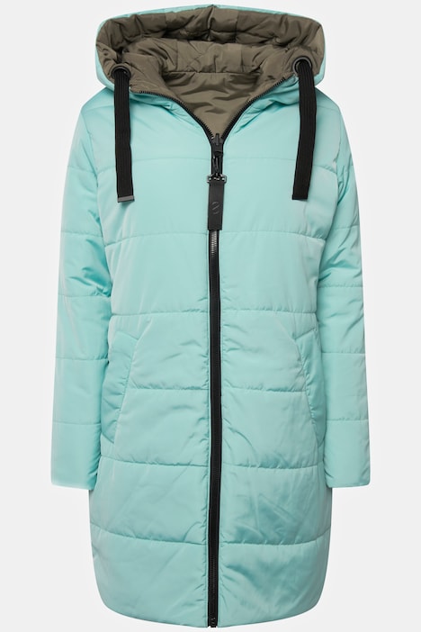 Wende Long-Steppjacke, Kapuze, 2-Wege-Zipper, Daunenoptik-Wattierung, fällt kleiner aus