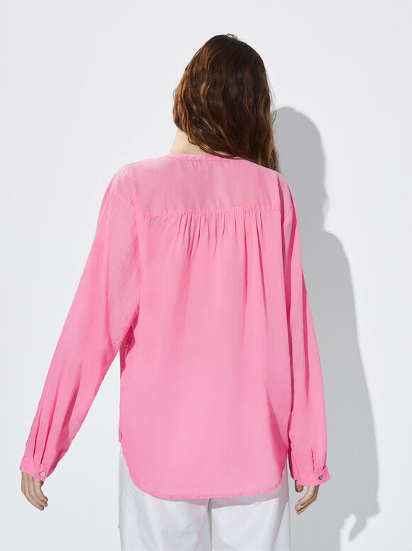 Camisa de algodão de manga comprida - Rosa