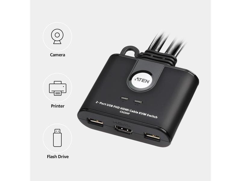 Aten KVM Switch CS22HF 2-Port HDMI 2-Port USB FHD HDMI Kabel KVM-Switch