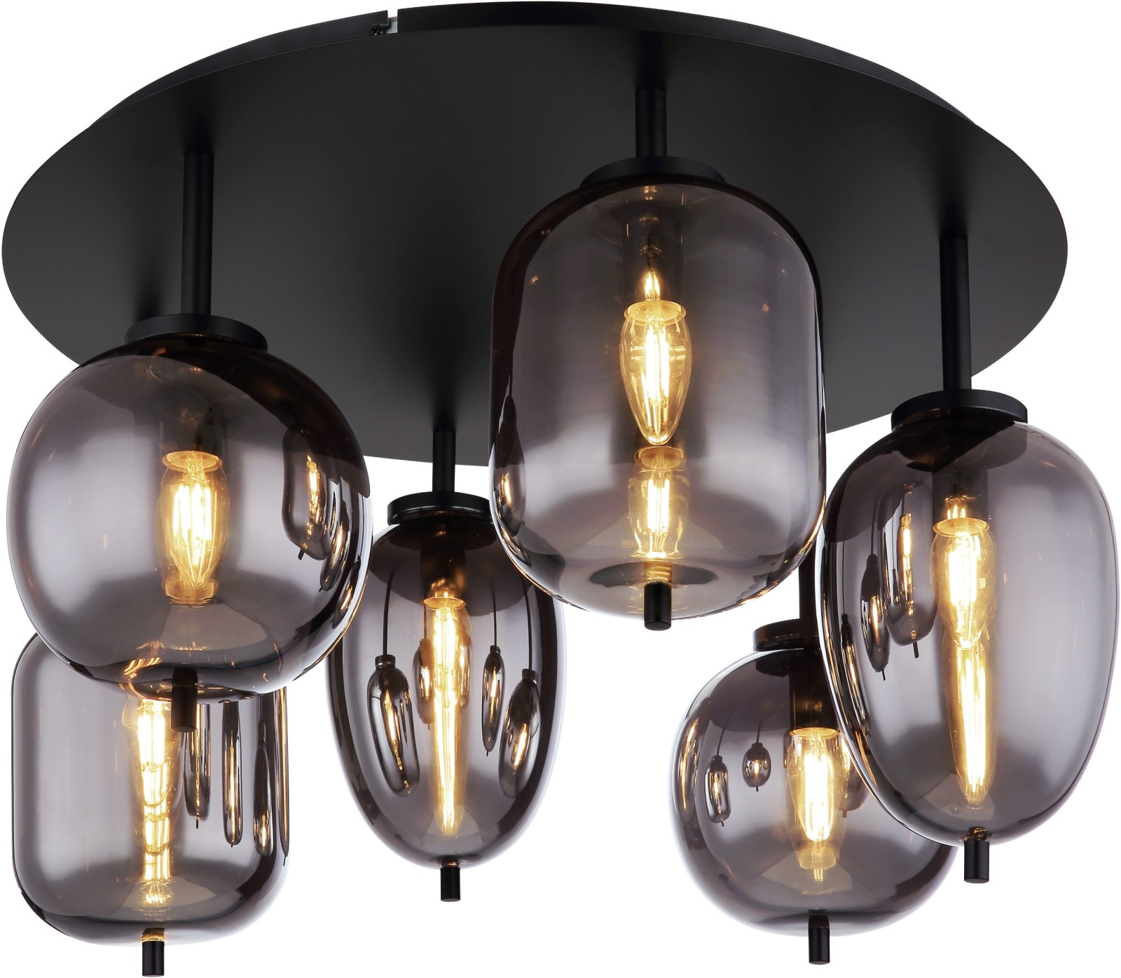 Deckenlampe - schwarz - Metall-Glas - 65 cm breit