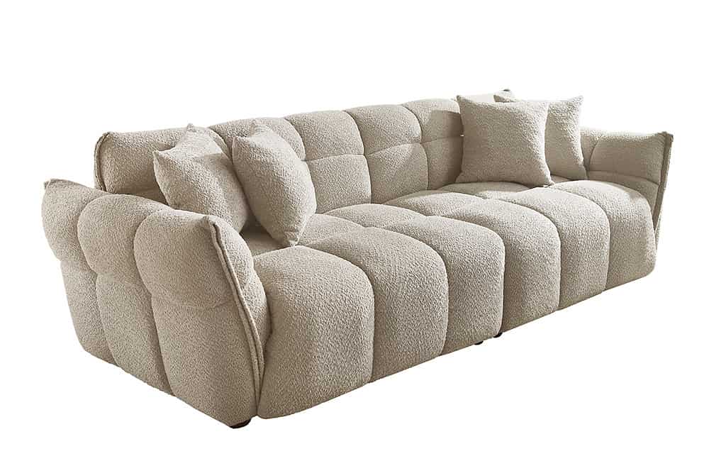 Modernes XXL Sofa CLOUD 260cm champagner greige Bouclé Bigsofa Federkern inkl. Kissen