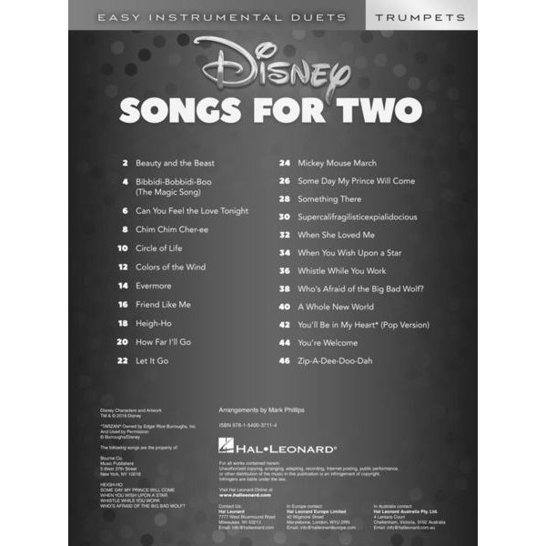 Hal Leonard Disney Songs For Two Trumpet