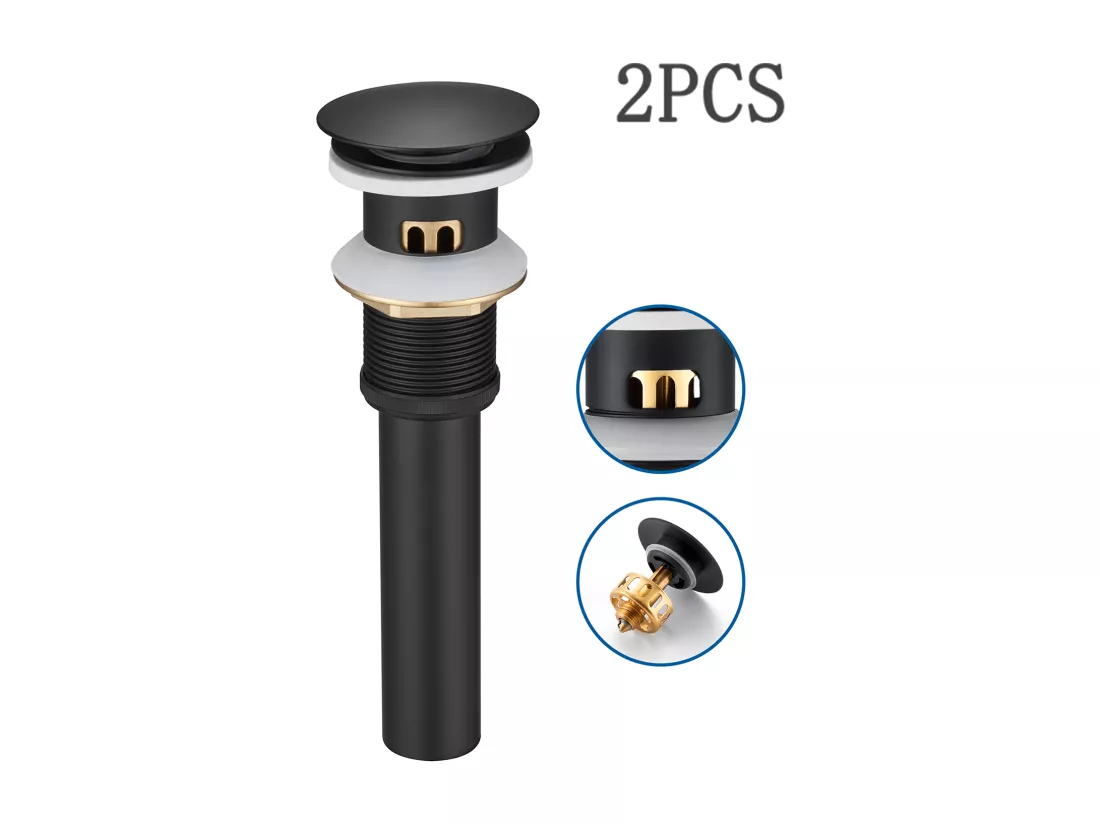 Auralum max 2pcs Bonde de Lavabo avec Trop Plein,Bonde de Lavabo Pop Up Valve,Bonde de Lavabo avec Panier à Crépine pour Salle de Bain,Noir