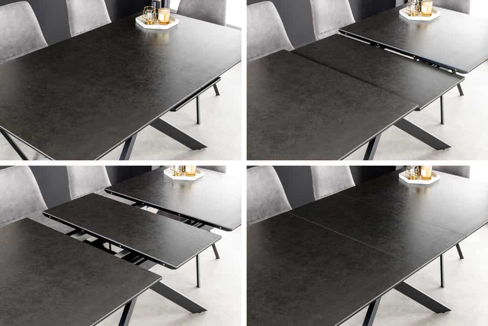 Ausziehbarer Esstisch ALPINE 160-200cm anthrazit Keramik schwarzes Metallgestell