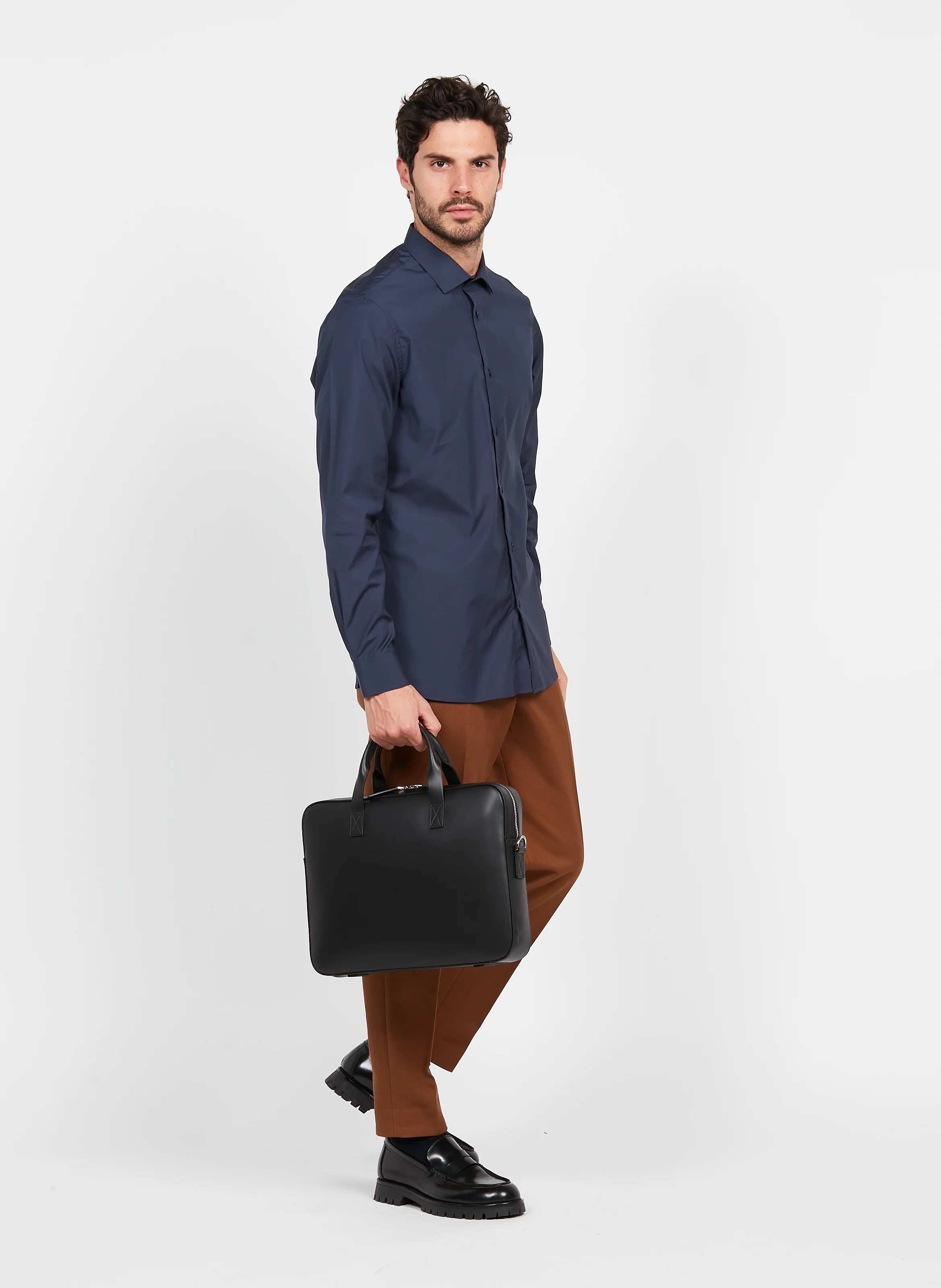 Chemise col classique regular-fit en coton| Bleu
