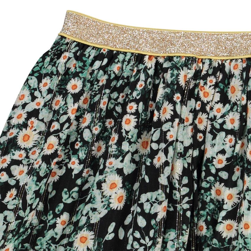 Jupe courte en voile de viscose imprimé fleuri pour fille - Noir