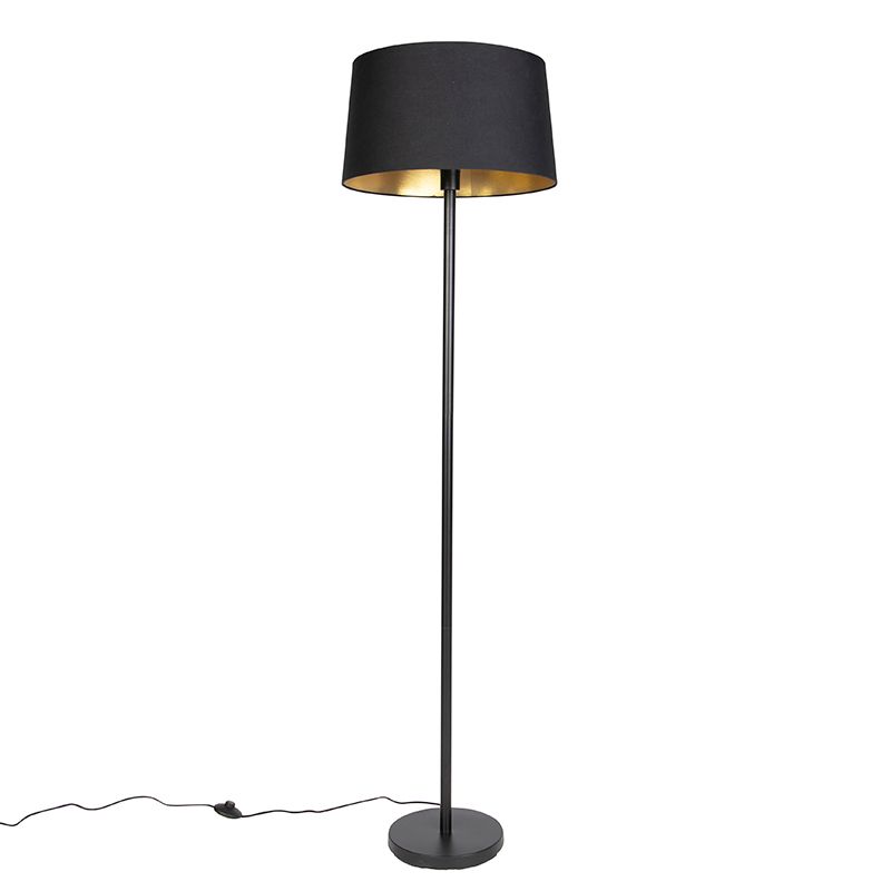 Moderne vloerlamp zwart met zwarte kap 45 cm - Simplo