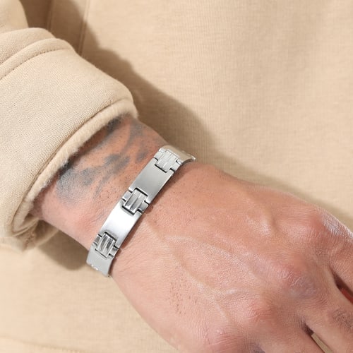 Bracelet Acier Grande Plaque Argenté