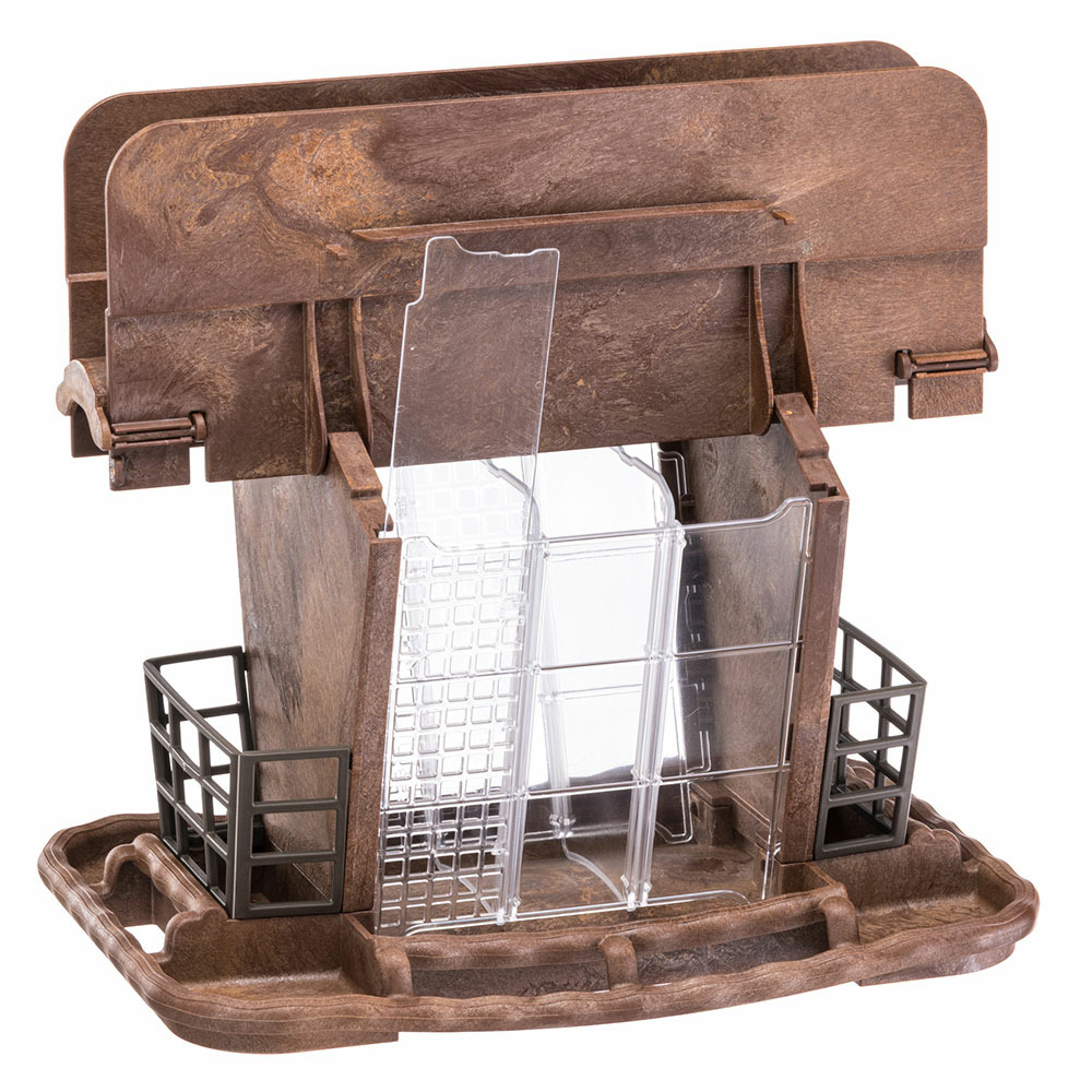 Mangeoire pour oiseaux sauvages jok 2, abri oiseaux, adaptée pour nourriture graines petites noisettes, boules de graisse, eau