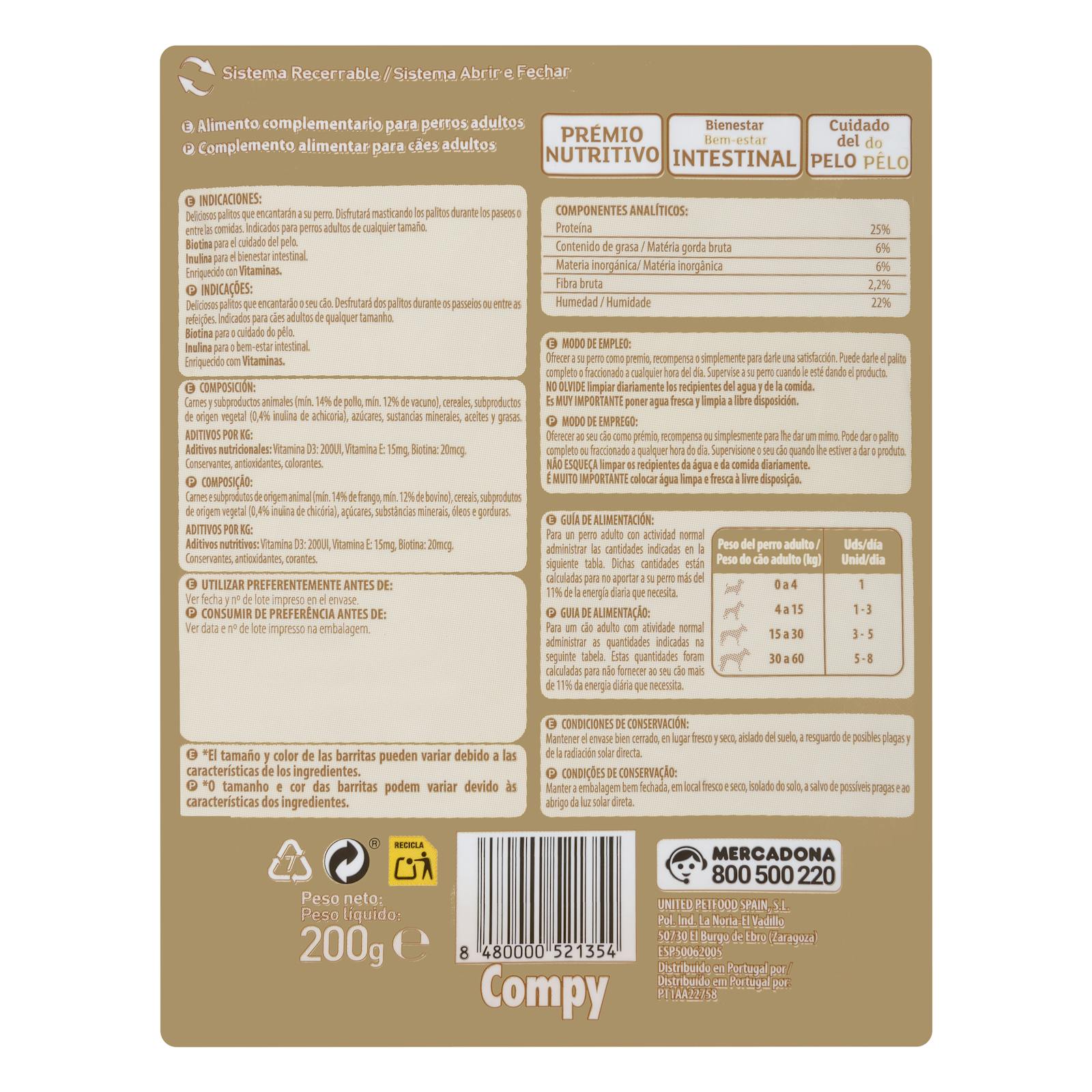 Bâtonnets de collation pour chien adulte Compy au poulet et au bœuf