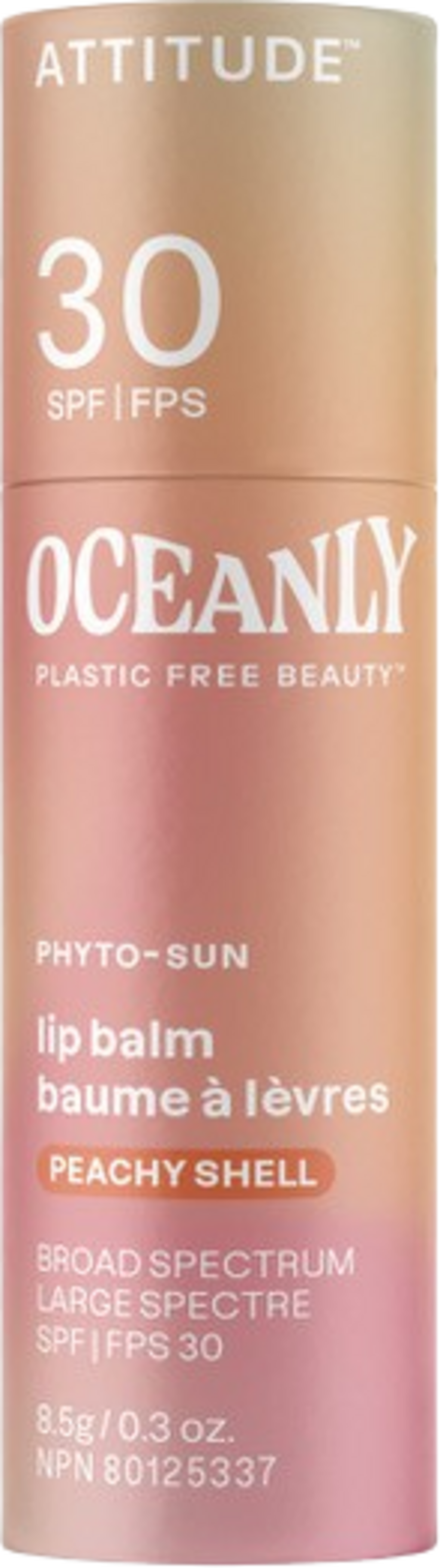 ATTITUDE  Oceanly PHYTO-SUN Lip Balm SPF30, Peachy Shell