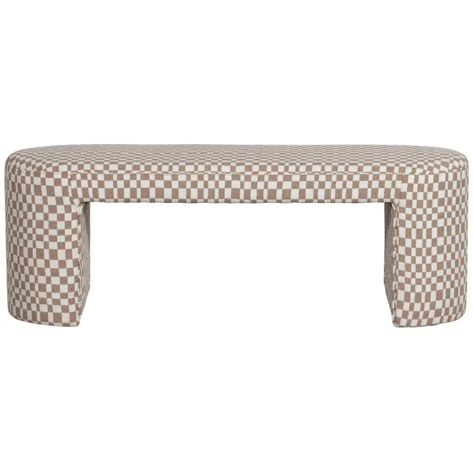 WOOOD Jacob Bankje - Polyester - Geruit - Zand - 46x130x46