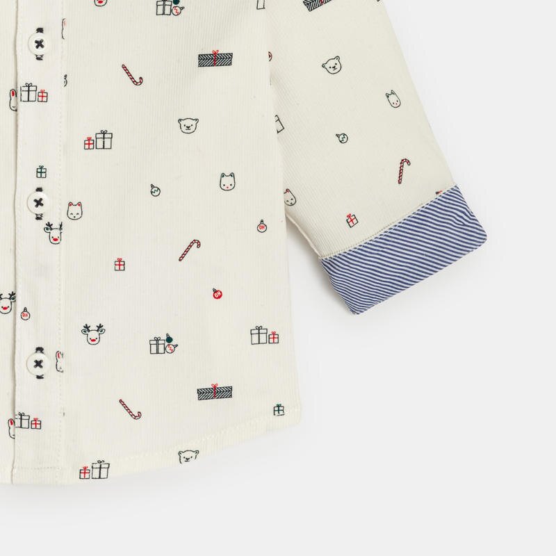 Chemise en velours micro-côtelé imprimée blanc bébé garçon Blanc