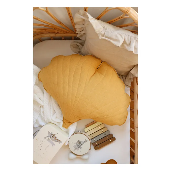 Moi Mili Coussin Ginkgo en lin | Jaune moutarde