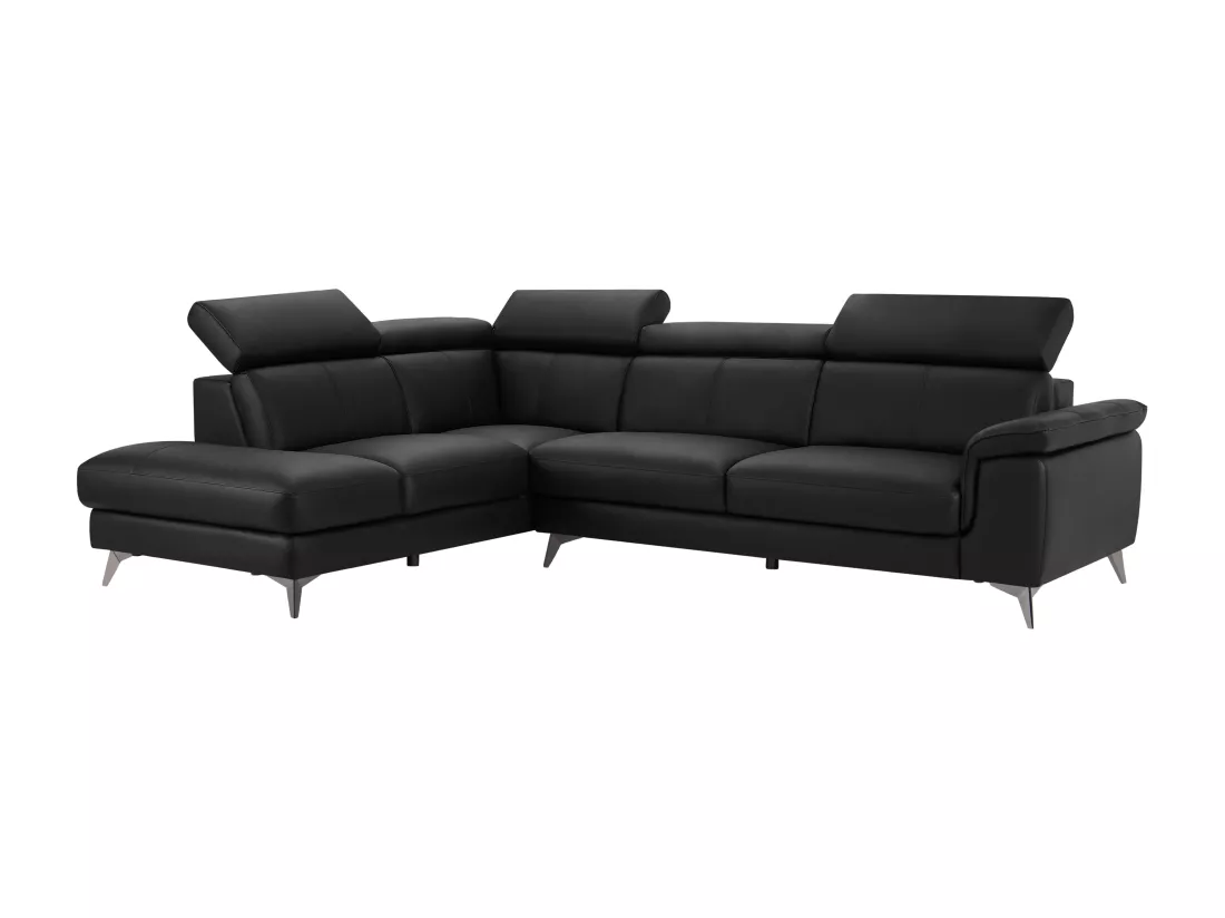 Canapé d'angle gauche en cuir noir MARAMBA