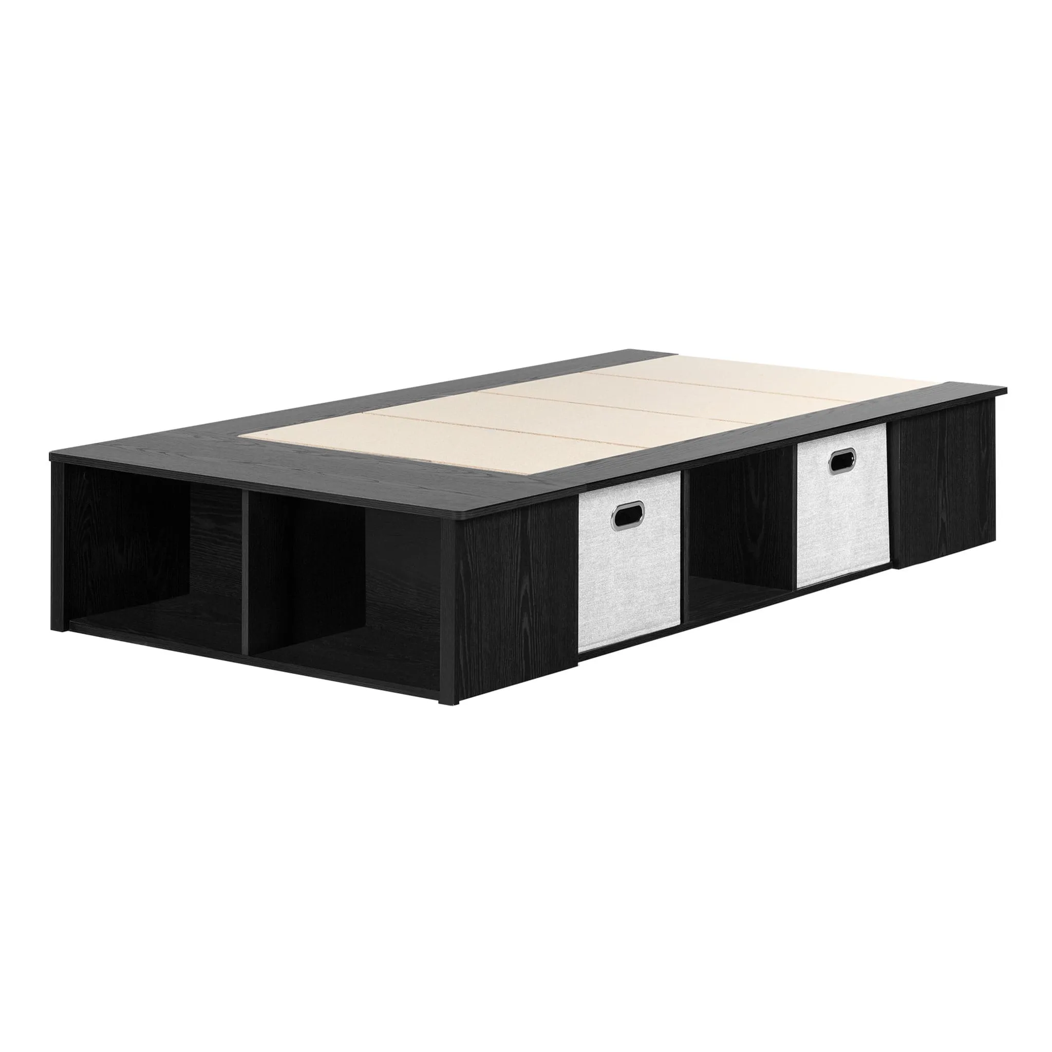 South Shore Lit Simple Plateforme avec Paniers Flexible - Chêne Noir