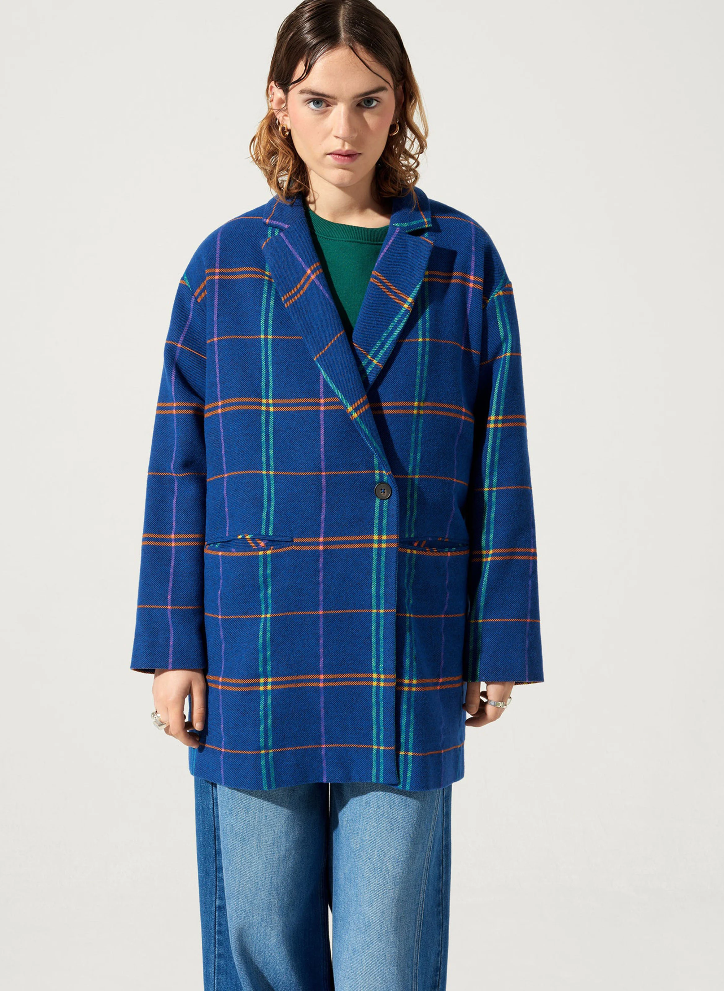 IRINA - Manteau ample à carreaux| Bleu
