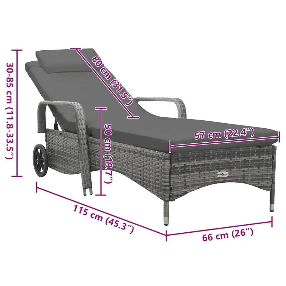 vidaXL - Ligbed - Antraciet - Poly rattan