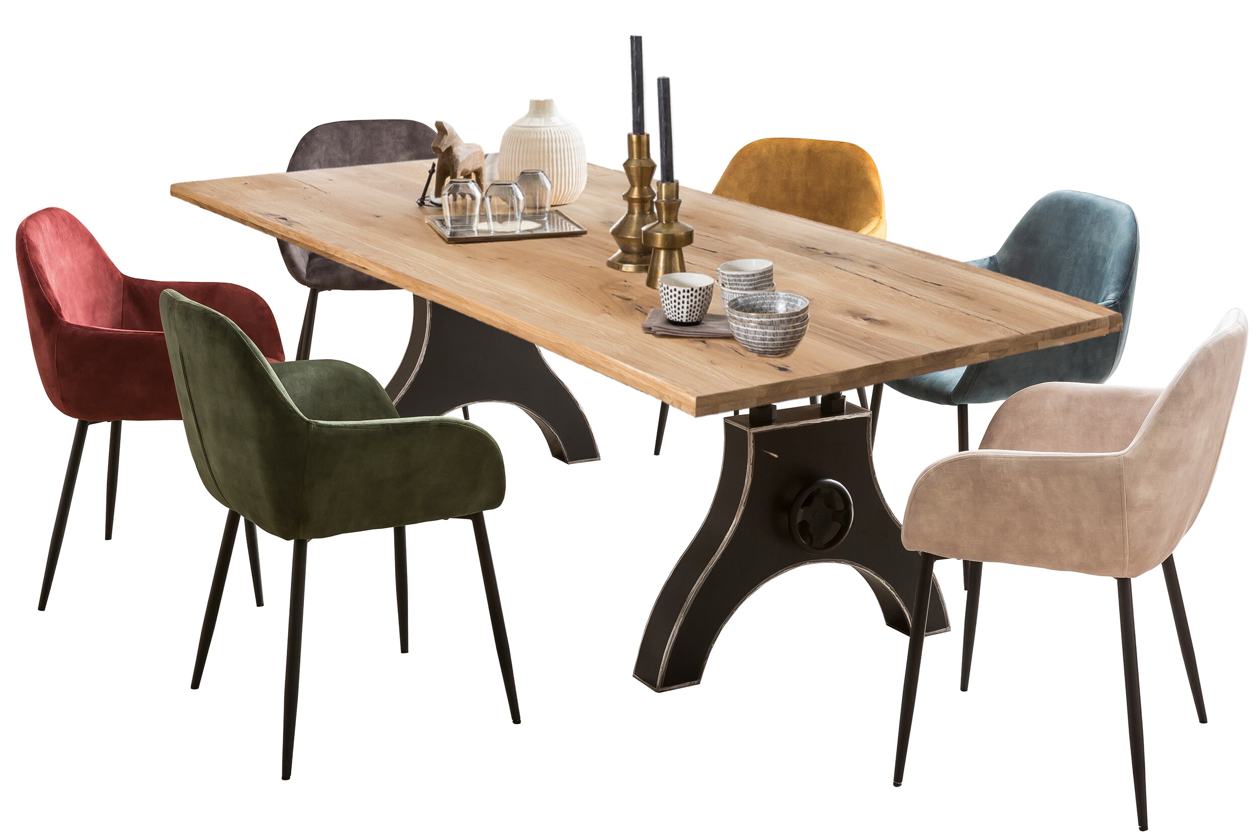 Tisch 220x100cm Wildeiche Metall Holztisch Esstisch Speisetisch Küchentisch