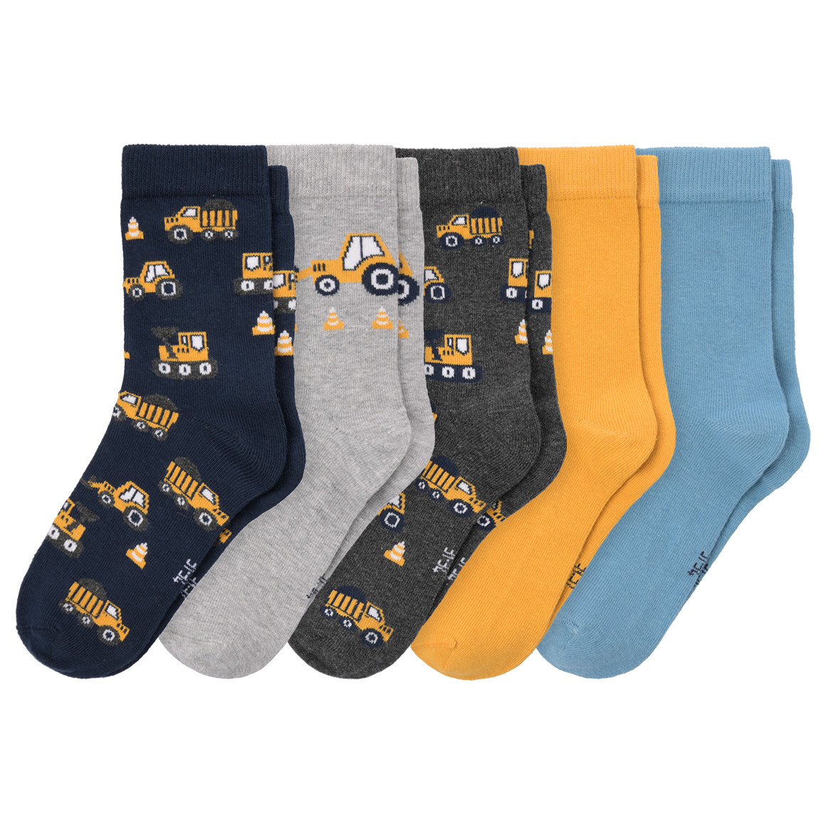 Topolino 5 Paar Jungen Socken mit Fahrzeug-Motiven dunkelgrau / blau / senfgelb