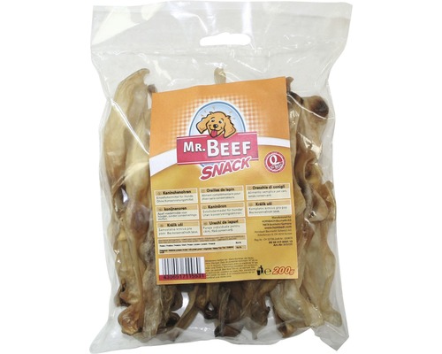 Hondensnack MR. BEEF konijnenoren 200g kauwspeeltje