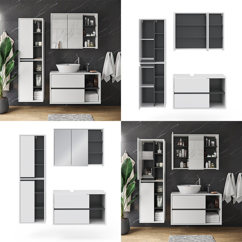 Vicco Badmöbel Set Viola Weiß Spiegelschrank Hochschrank Waschtischunterschrank