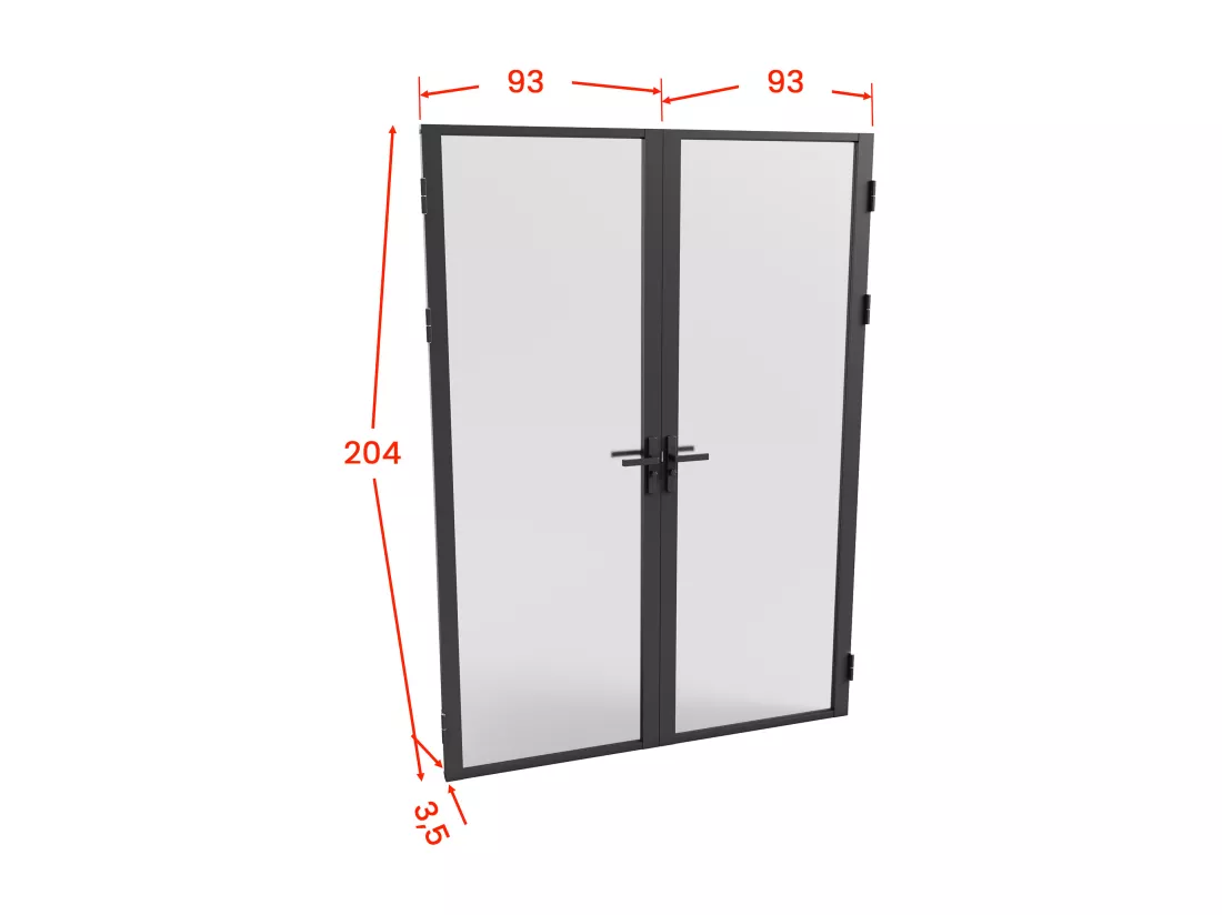 Bloc porte réversible à deux battants en aluminium et verre trempé dépoli - 2 x H204 x L93 cm - Noir - LOXTON