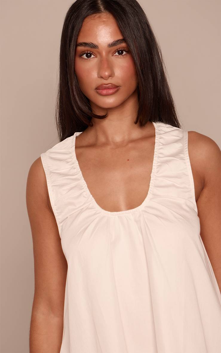 Blanc Robe Mini Fluide Sans Manches À Encolure Arrondie Effet Lin Petite