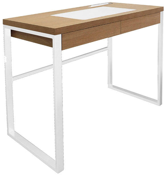 3S. x Home Bureau à 2 Tiroirs en Bois Marron et Métal Blanc LOIK