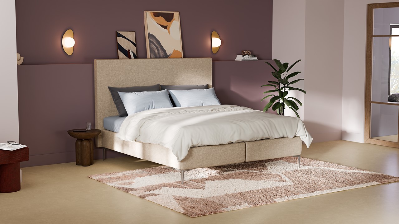 Boxspring Emerald met Silver Pocket Deluxe Foam matras beige