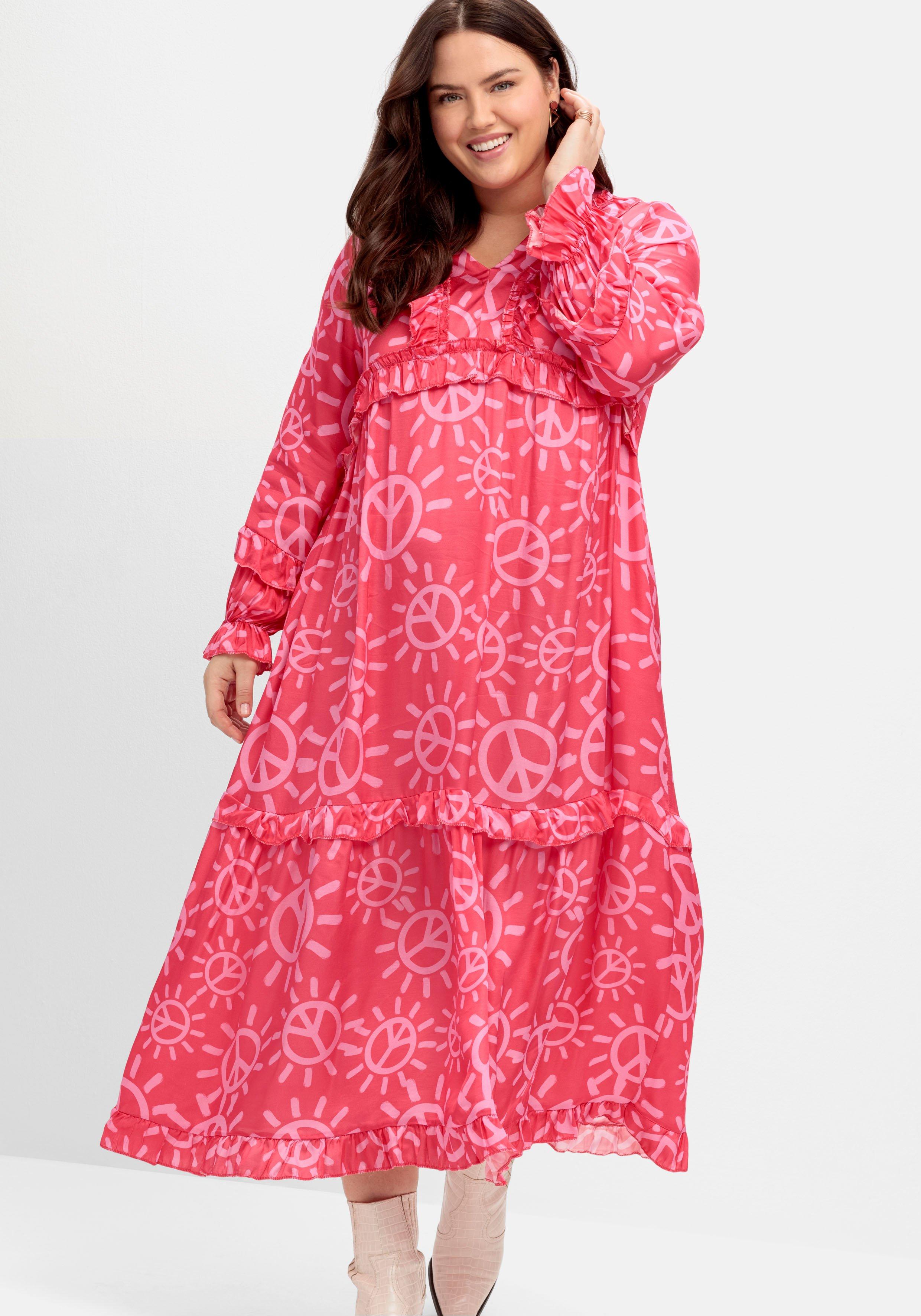 Maxikleid mit Alloverprint, Rüschen und Volants
