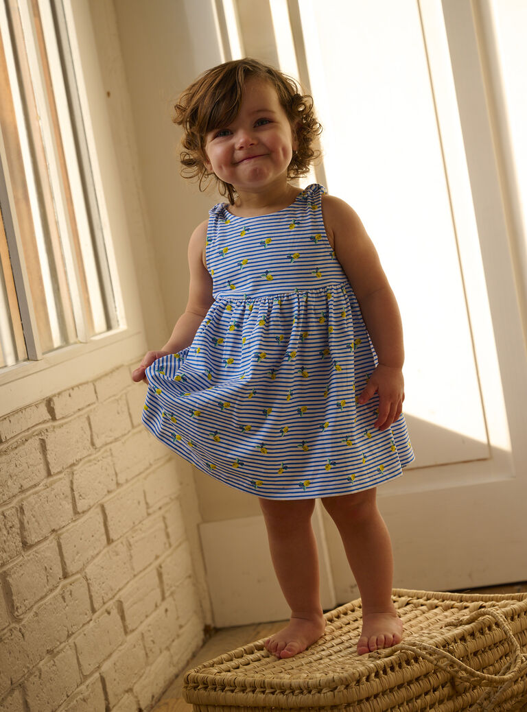 Robe rayée à imprimé citron pour bébé fille