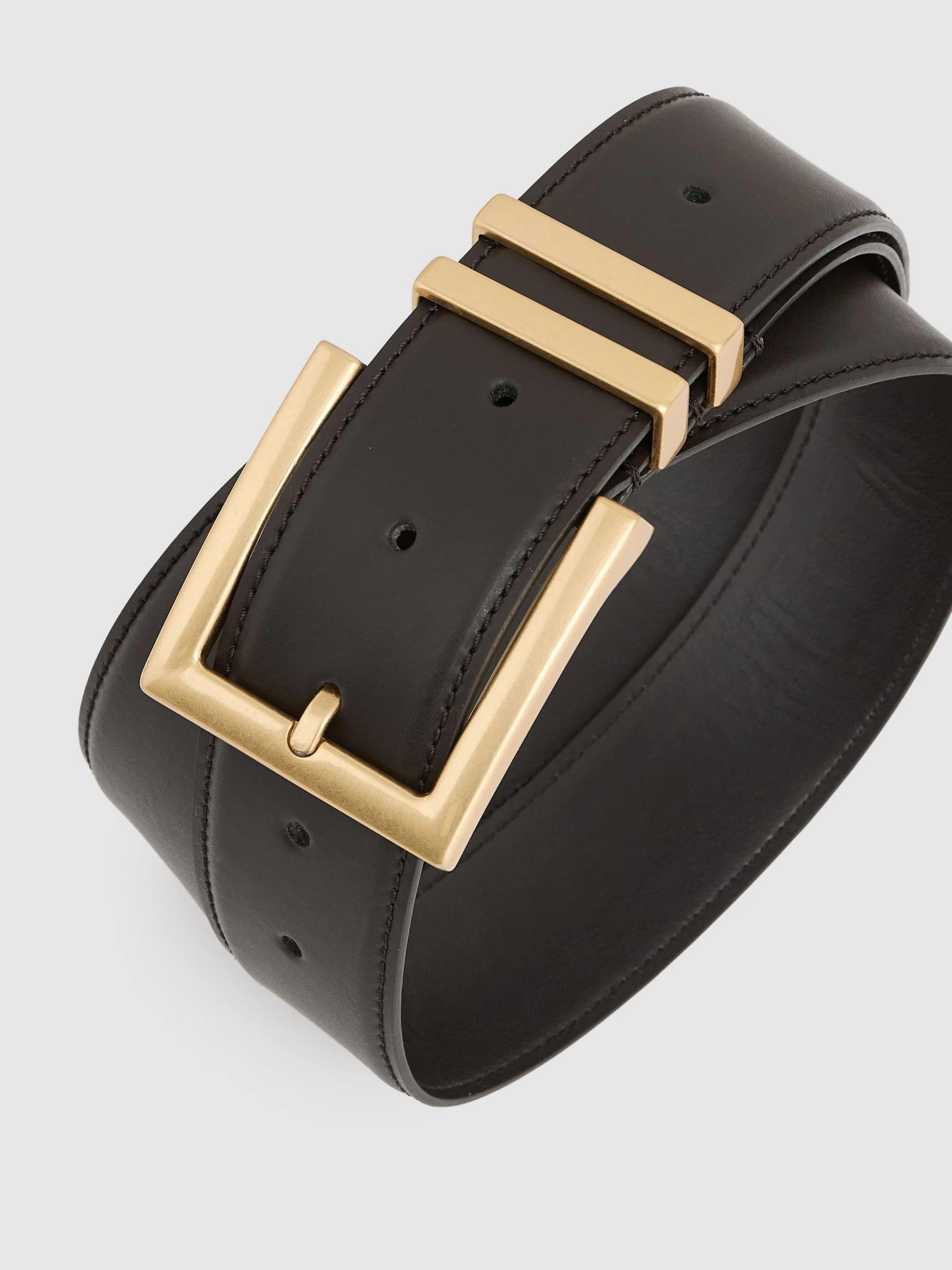 Chocoladebruin - Reiss Brompton leren riem met vierkante gesp
