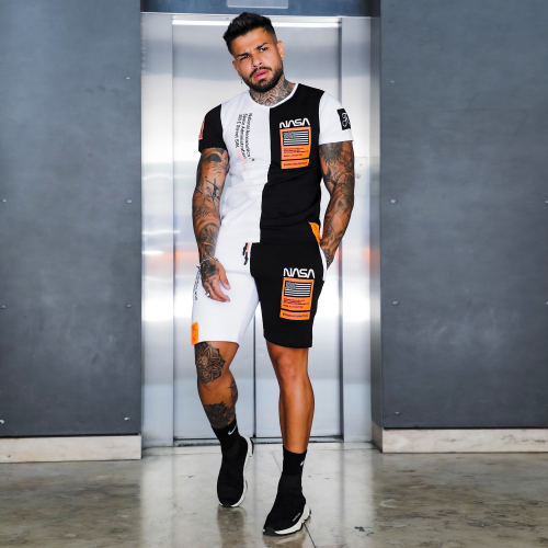 Short Jogging Half Limited Edition Noir Blanc Détails Orange Fluo