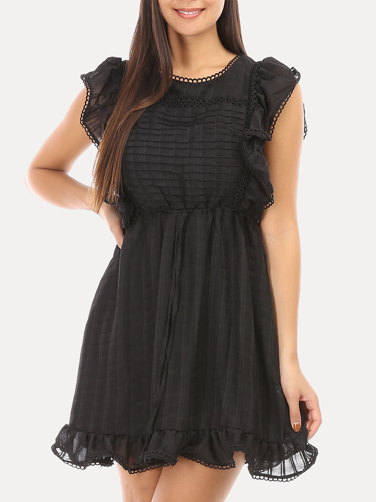 Robe à volants et nœud au dos- Noir