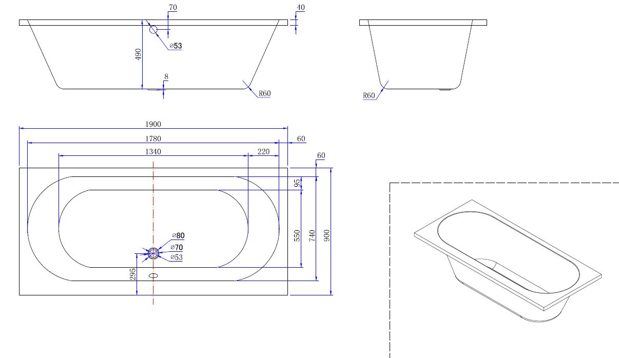 Mueller Porto Duo inbouw ligbad 190x90cm