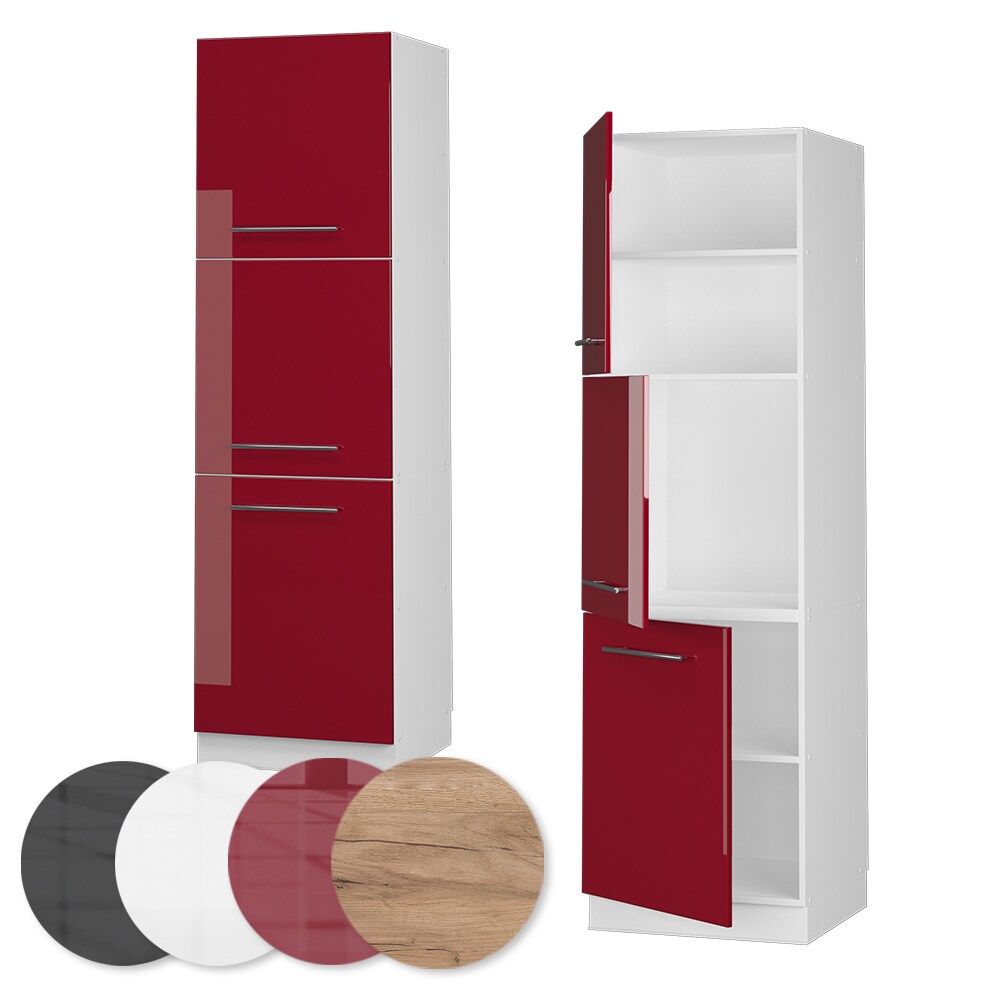 Vicco Herdumbauschrank Küchenschrank Küchenmöbel Fame-Line Weiß Bordeaux Rot 60 cm modern Hochglanz Küche Einbauküche Blende Herdschrank Hochschrank Küchenzeile Drehtür Einlegeboden