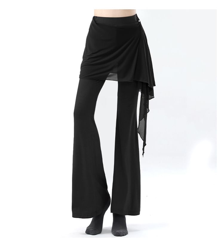Cossita - Hoge taille effen overlay uitlopende dansbroek
