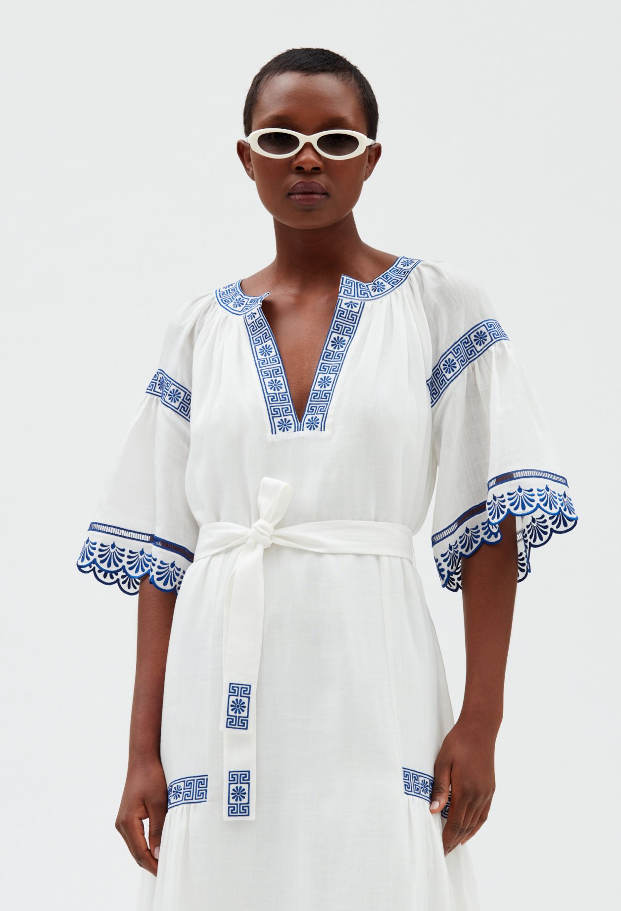 Robe midi brodee ecrue
