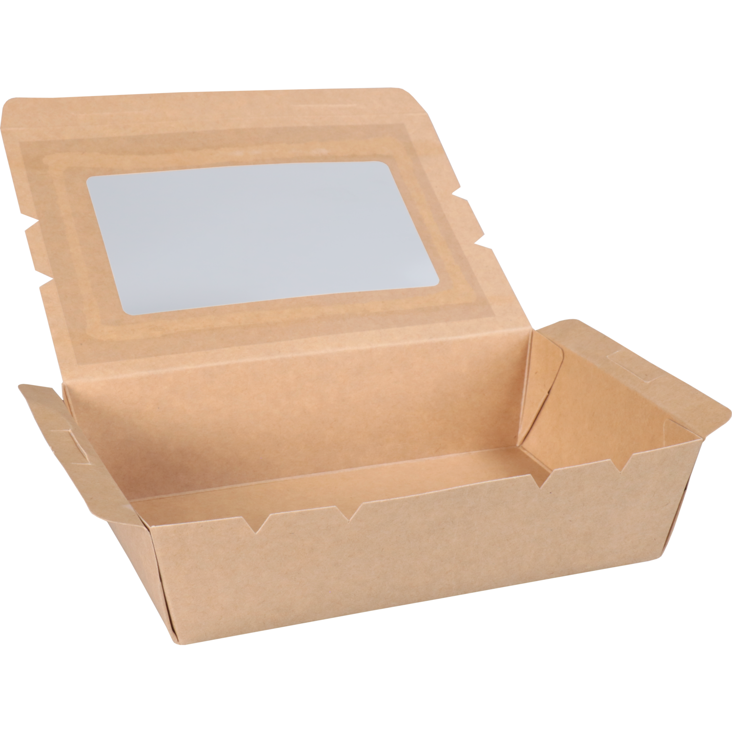 Depa Bak, Karton + PE + PET-coating, met venster, maaltijdbox, 180x120x50mm, bruin