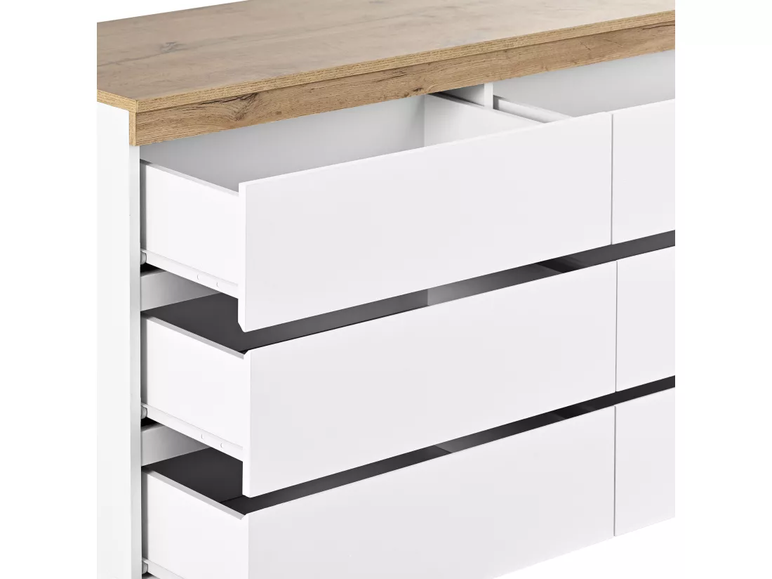 Casier avec 6 tiroirs avec fonction de rangement pour chambre et salon E1 panneau de particules blanc + chêne