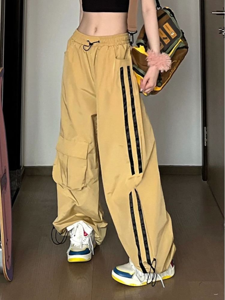 Rosesand - Lage taille gestreepte losse wijde joggingbroek