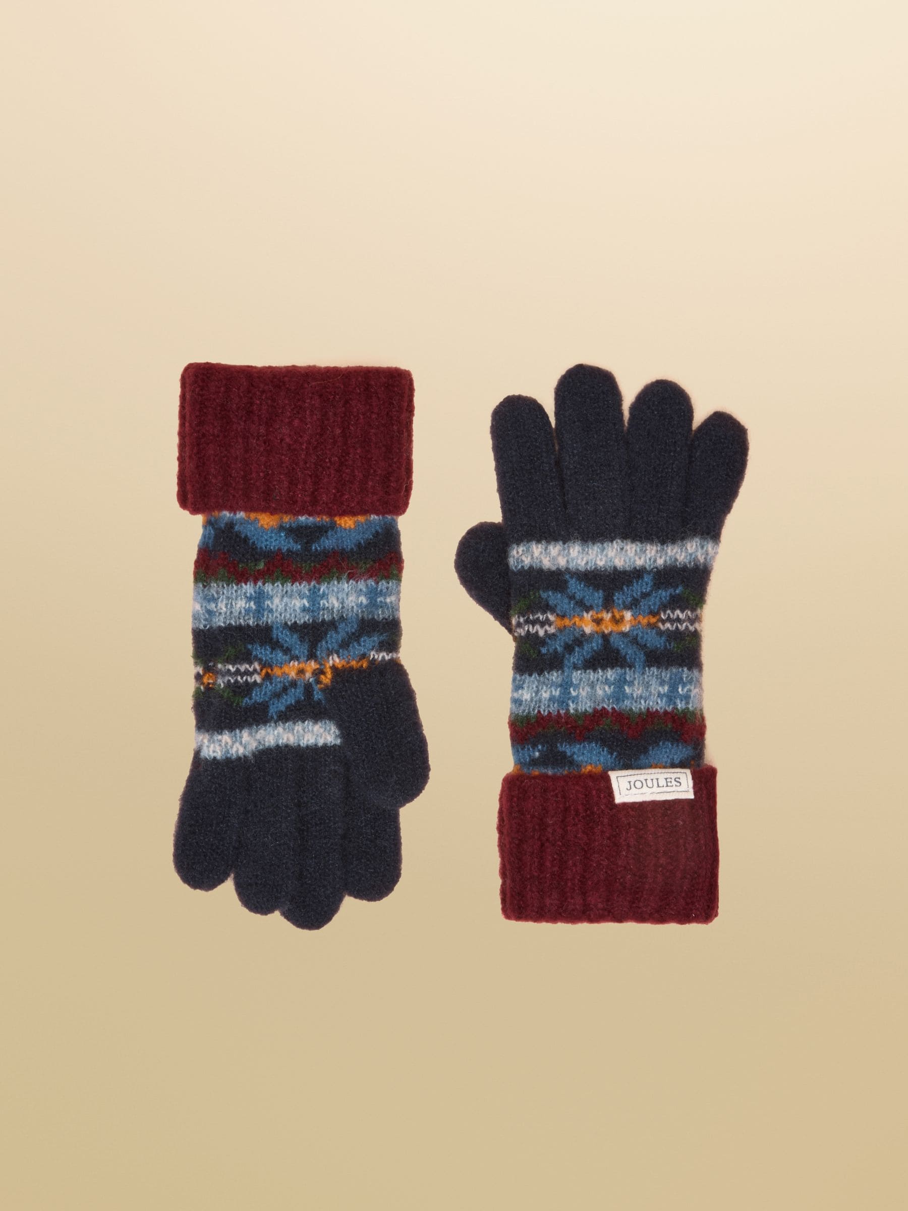 Marineblauw met multiprint - Joules Kids' Riley Fair Isle-handschoenen