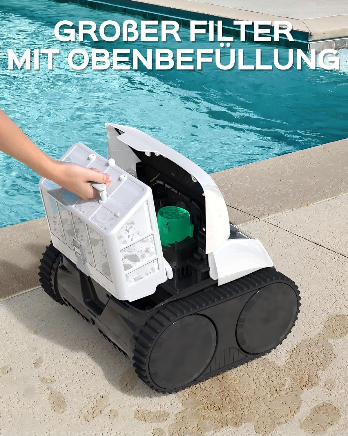 (Upgrade) WYBOT C1-01 Poolroboter für Einbau- Überbaupools, Akku: 150 Min, Laufzeit. 4-in-1 Poolroboter Akku Wand und Boden Reinigung bis 150m², Smart Navigation & App-Weiß&Hellgrün