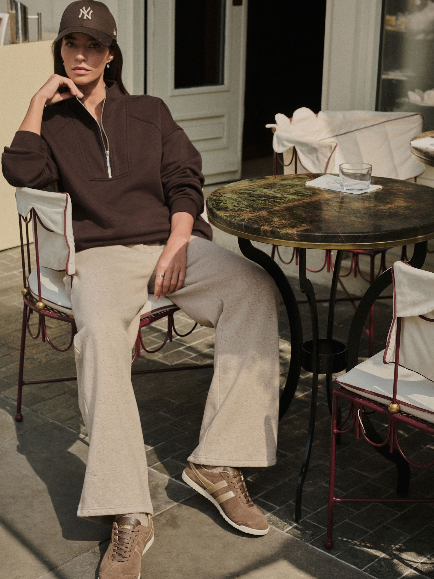 Chocoladebruin - Relaxed fit sweatshirt van zware katoenrijke jersey met ritssluiting bij de hals