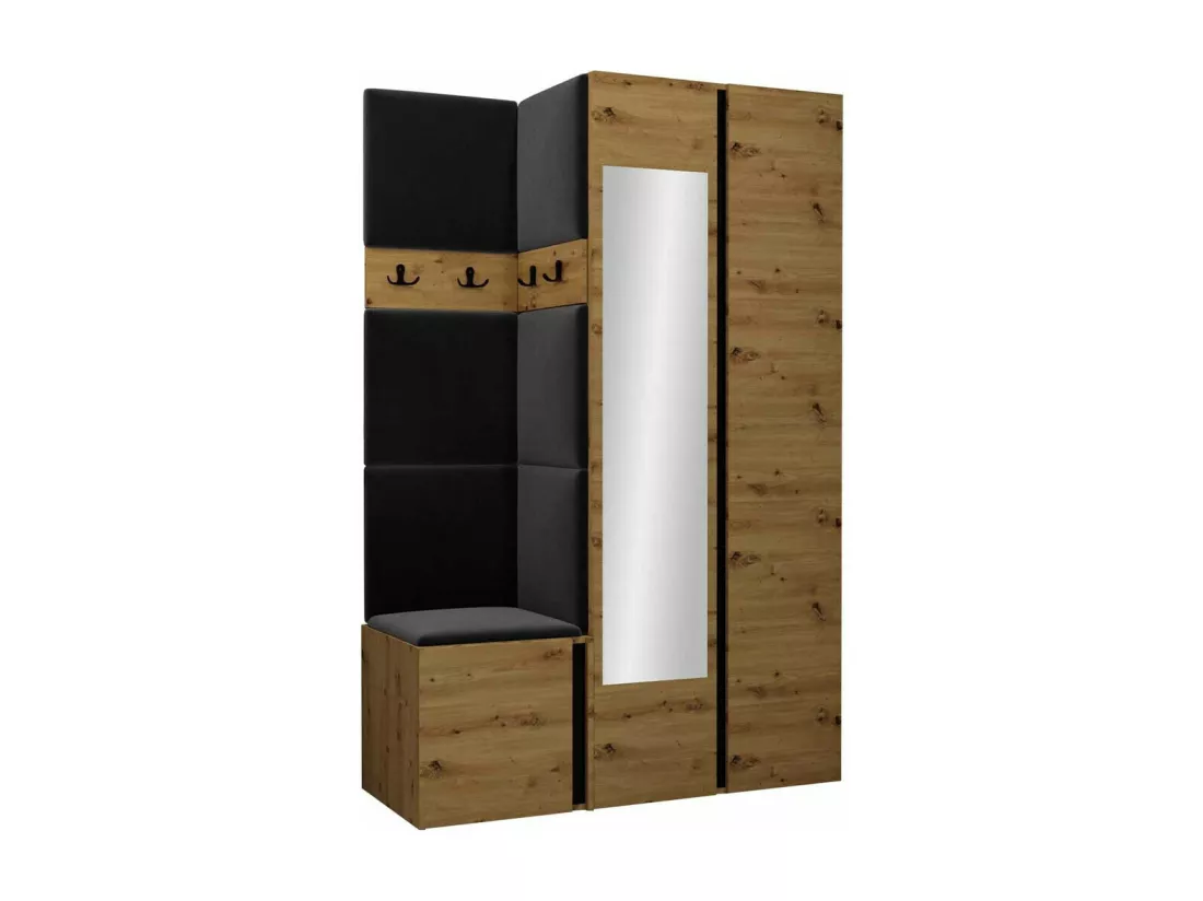 Meuble d'entrée Hartford 350, 186x116x44cm, Miroir, Chêne Artisan|Noir