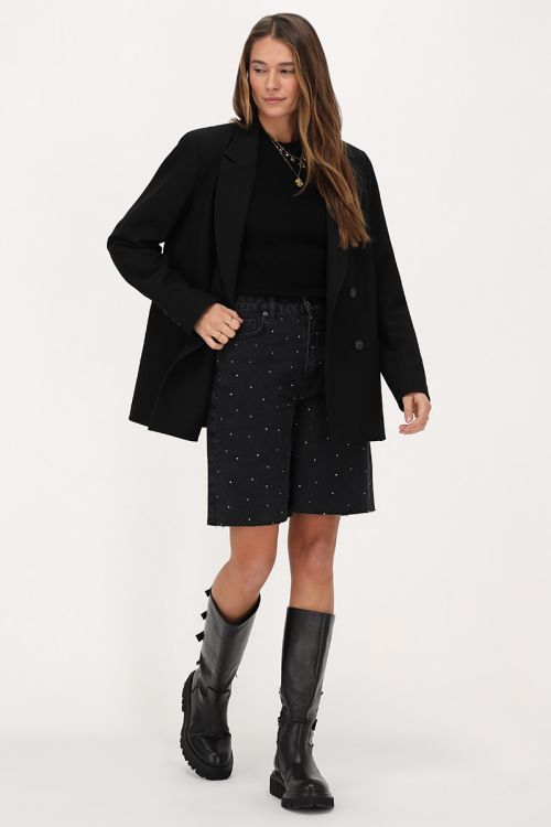 Zwarte denim bermuda short met strass